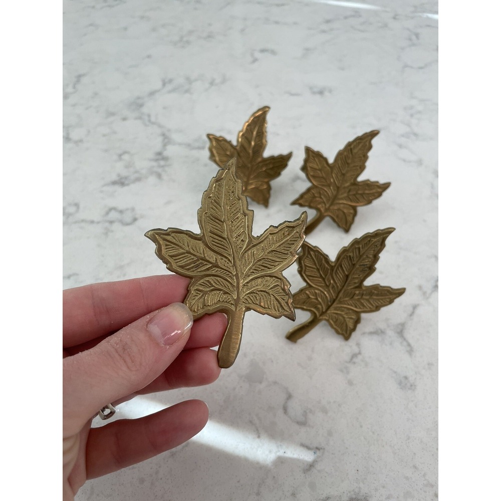 Decorative Brass Maple Leaf Napkin Rings, Cloth Serviette Holders, Set of 4